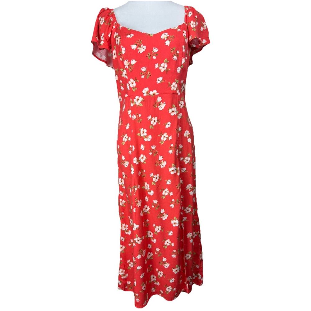 Old Navy Women's Midi Dress L Slit Flutter Sleeves Floral Lightweight Spring‎